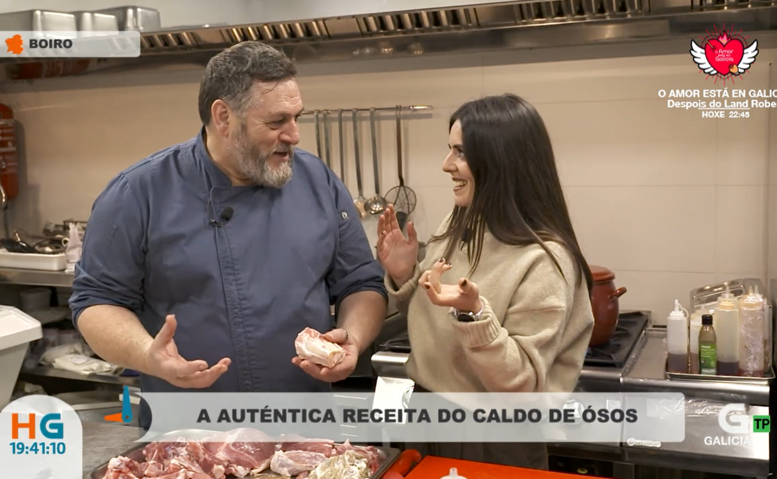 Chef Miguel Mosteiro promocionando el producto gallego en Hora Galega TVG