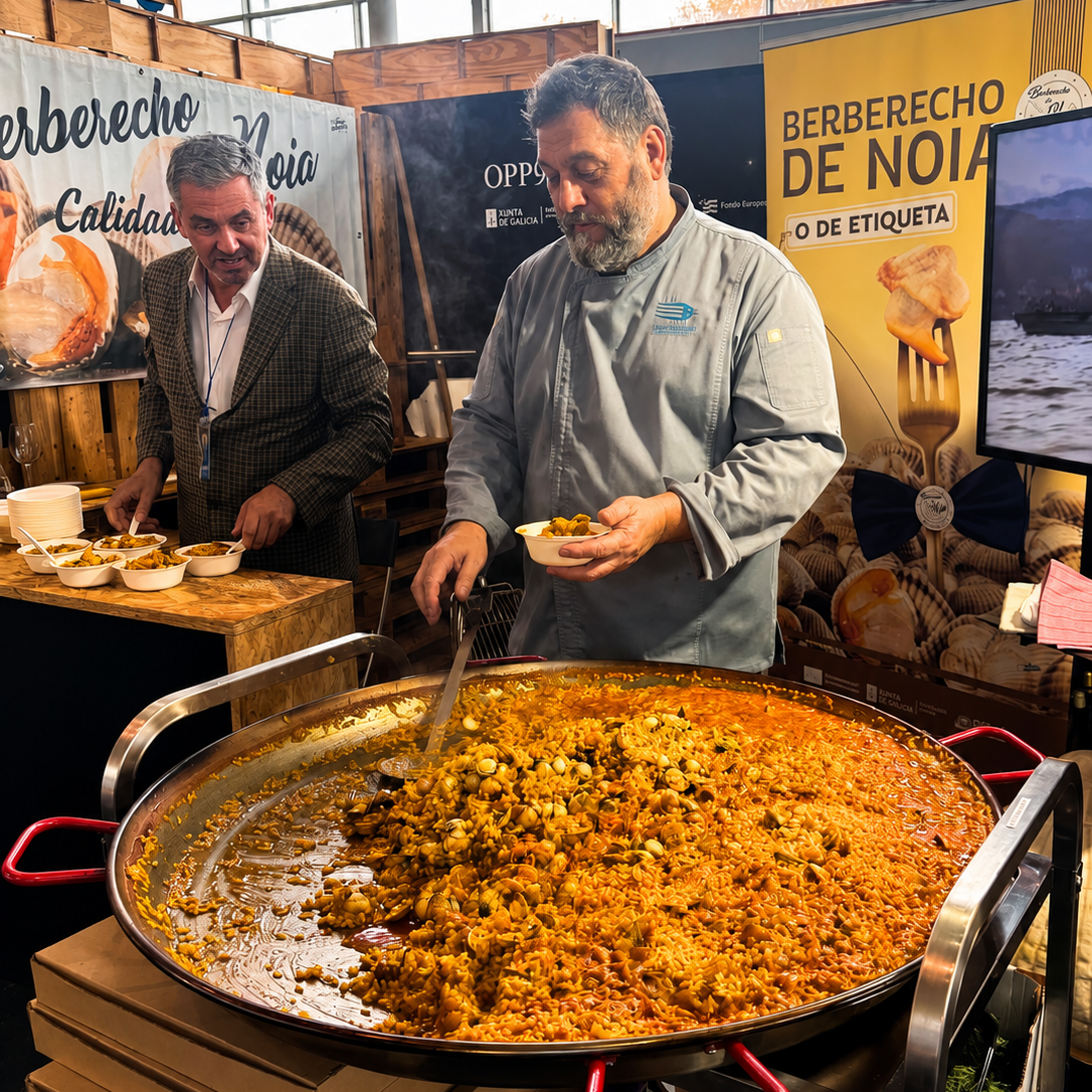 Miguel Mosteiro elaborando un arroz con berberecho de Noia.
